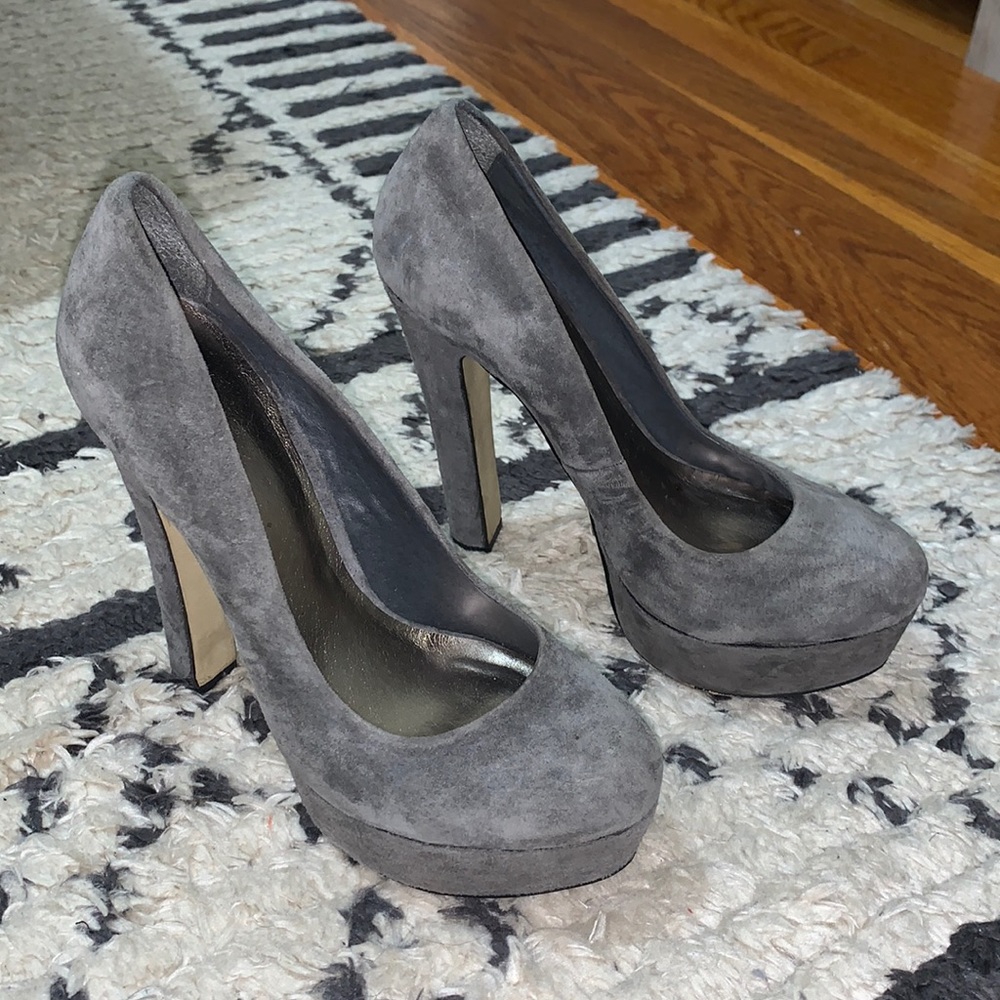 Genuine suede gray platform heels